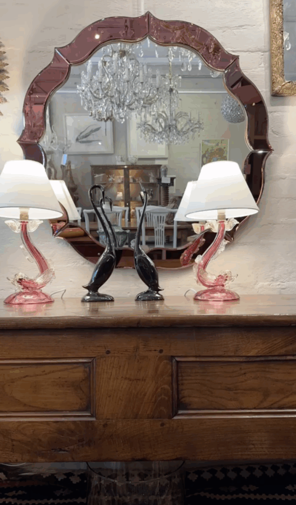 Pair of Venetian Murano rich pink & gold lamps. - Image 2